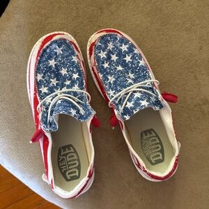 Hey Dude women’s Wendy Patriotic Sneakers - Blue, Red, and White